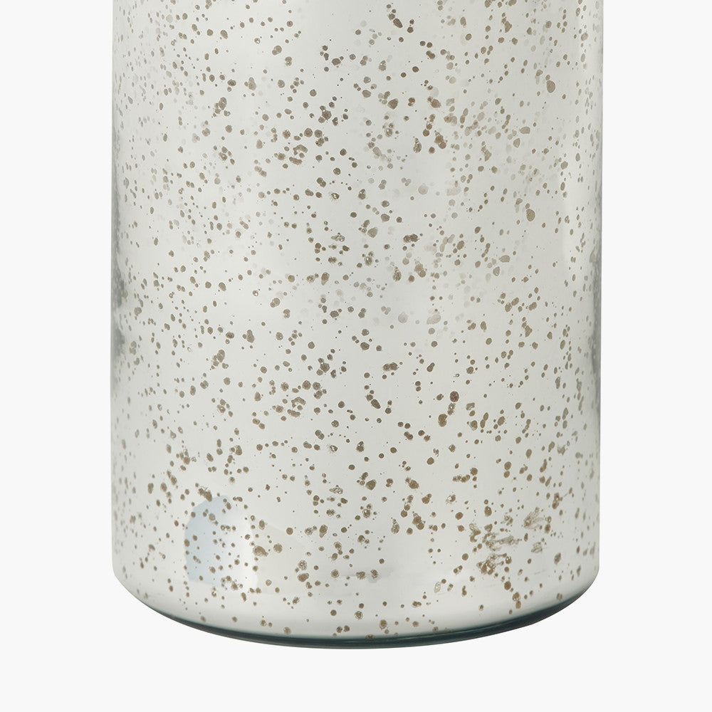 Ophelia Small Mercurial Glass Table Lamp Base with Lino 30cm Black Self Lined Linen Cylinder Lampshade