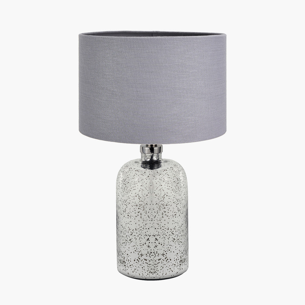 Ophelia Small Mercurial Glass Table Lamp Base with Lino 30cm Steel Grey Self Lined Linen Cylinder Lampshade
