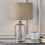Ophelia Small Grey Bubble Glass Table Lamp Base with Henry 30cm Taupe Handloom Cylinder Lampshade