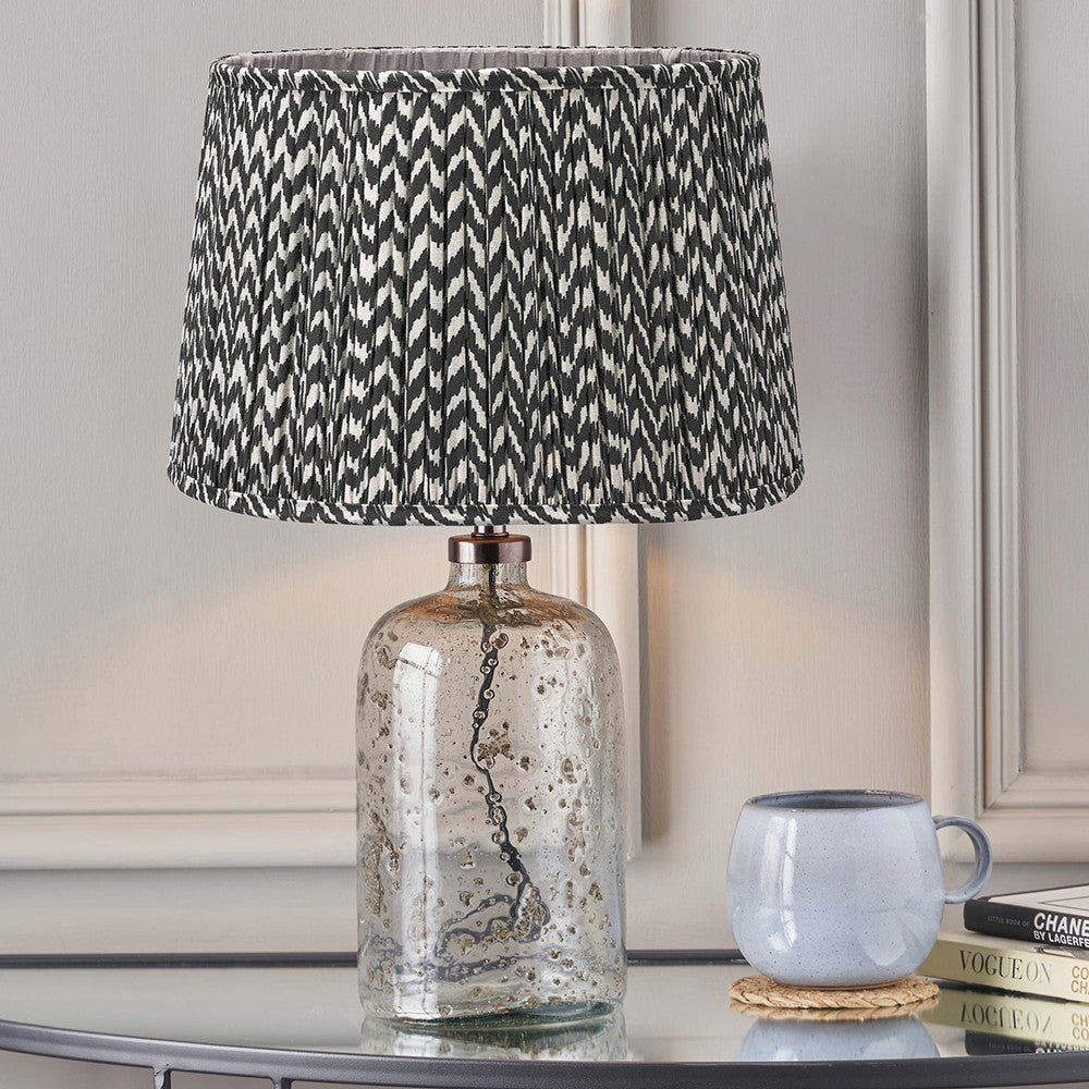 Ophelia Small Grey Bubble Glass Table Lamp Base with Vienna 35cm Black Chevron Mushroom Pleat Lampshade
