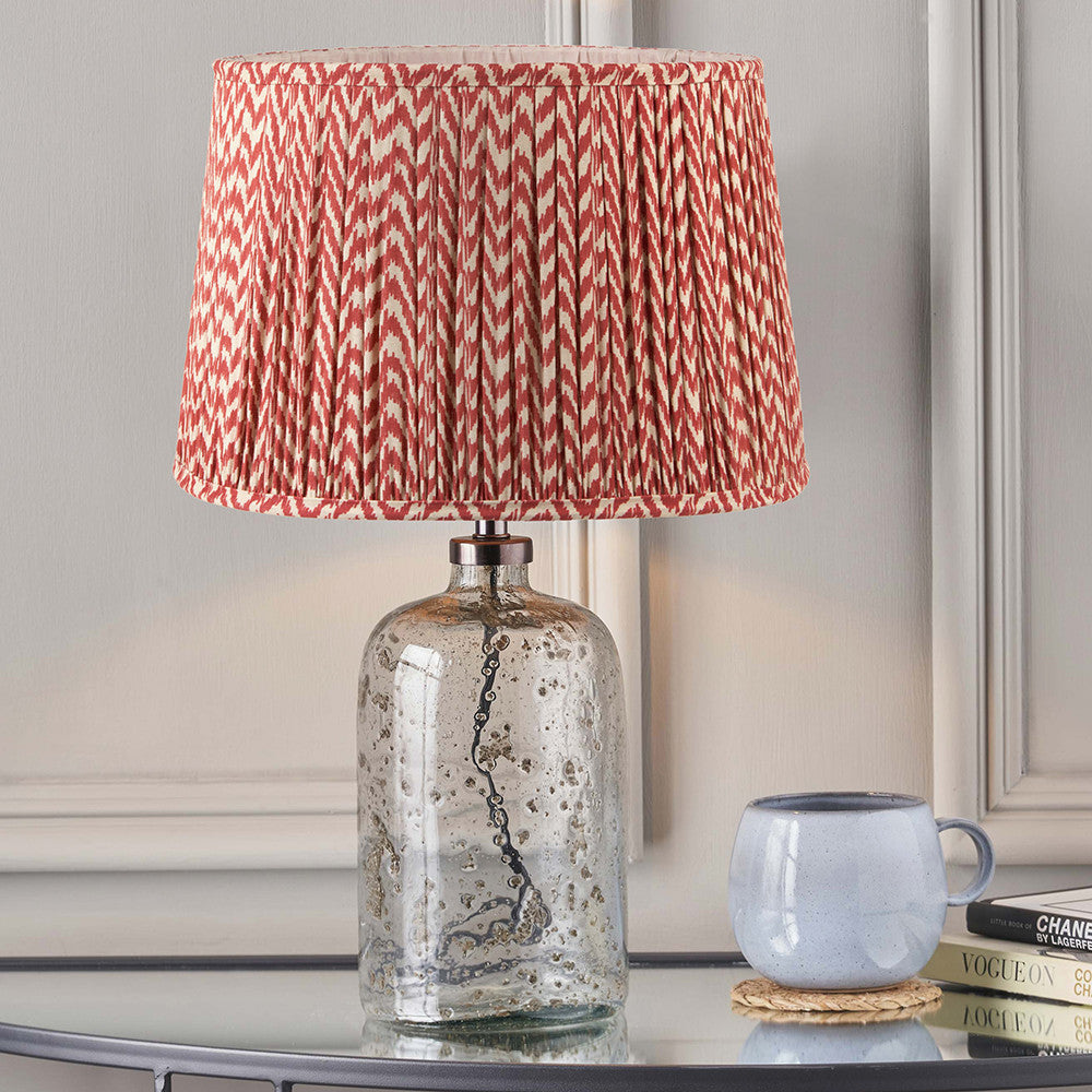 Ophelia Small Grey Bubble Glass Table Lamp Base with Vienna 35cm Red Chevron Mushroom Pleat Lampshade