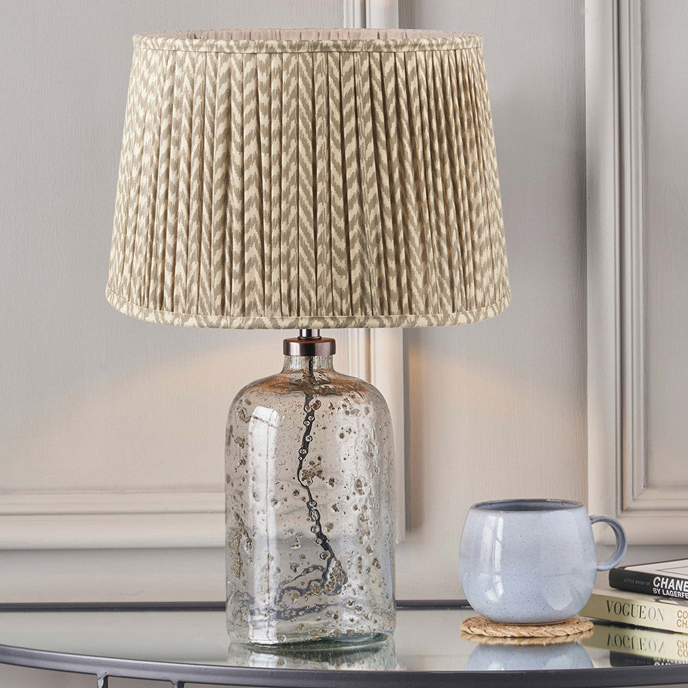 Ophelia Small Grey Bubble Glass Table Lamp Base with Vienna 35cm Taupe Chevron Mushroom Pleat Lampshade