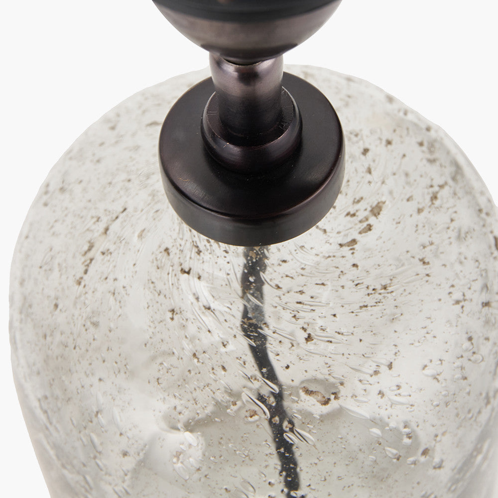 Ophelia Small Grey Bubble Glass Table Lamp Base with Lino 30cm Steel Grey Self Lined Linen Cylinder Lampshade
