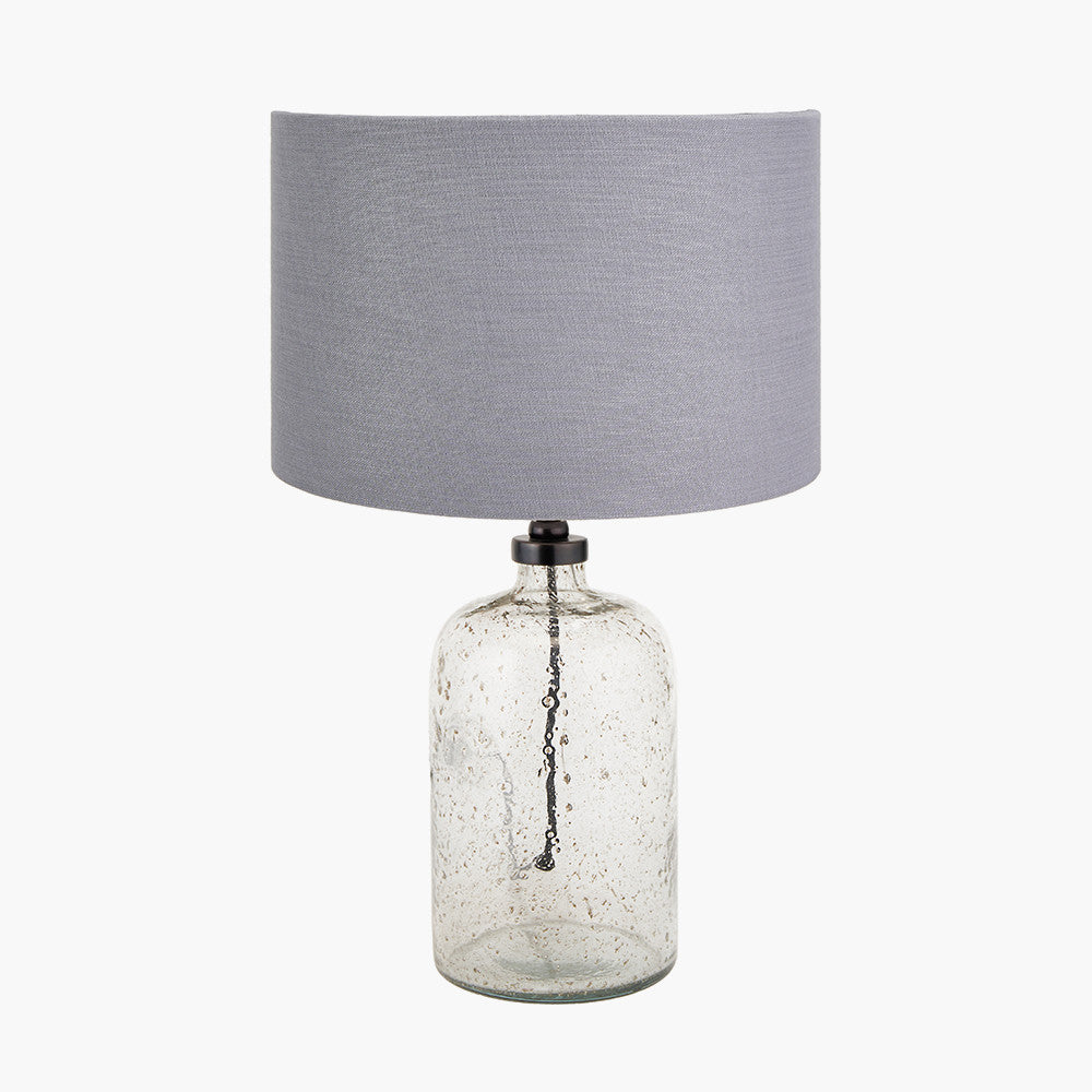 Ophelia Small Grey Bubble Glass Table Lamp Base with Lino 30cm Steel Grey Self Lined Linen Cylinder Lampshade