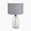 Ophelia Small Grey Bubble Glass Table Lamp Base with Lino 30cm Steel Grey Self Lined Linen Cylinder Lampshade
