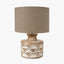 Kingsbury White Wash Large Carved Wood Table Lamp Base with Edward 40cm Natural Linen Cylinder Lampshade