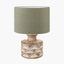 Kingsbury White Wash Large Carved Wood Table Lamp Base with Edward 40cm Pistachio Green Linen Cylinder Lampshade