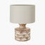 Kingsbury White Wash Large Carved Wood Table Lamp Base with Lino 40cm Grey Self Lined Linen Cylinder Lampshade