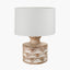 Kingsbury White Wash Large Carved Wood Table Lamp Base with Lino 40cm White Self Lined Linen Cylinder Lampshade
