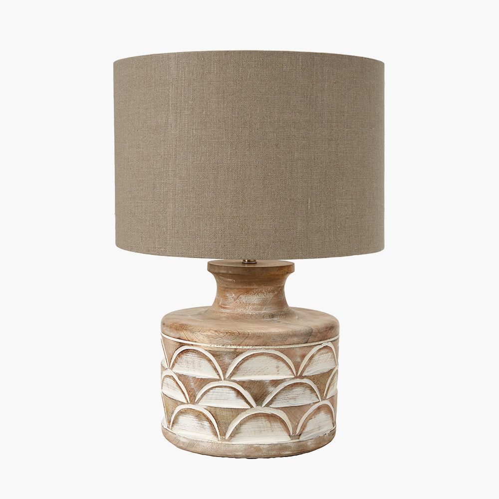 Kingsbury White Wash Large Carved Wood Table Lamp