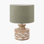 Kingsbury White Wash Carved Wood Table Lamp Base with Edward 30cm Pistachio Green Linen Cylinder Lampshade