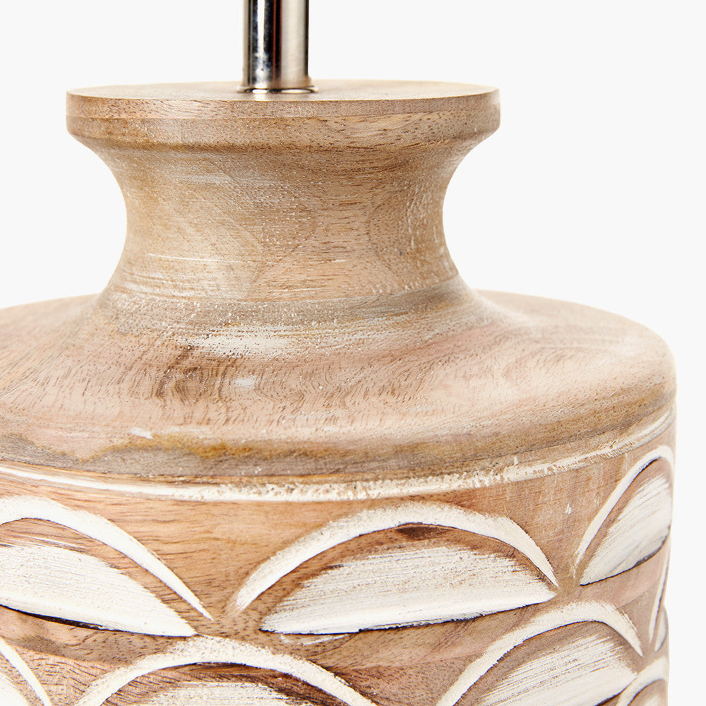 Kingsbury White Wash Carved Wood Table Lamp Base with Edward 30cm Pistachio Green Linen Cylinder Lampshade