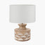 Kingsbury White Wash Carved Wood Table Lamp Base with Lino 30cm White Self Lined Linen Cylinder Lampshade