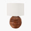 Pembury Brown Wash Large Turned Wood Table Lamp Base with Henry 40cm White Handloom Cylinder Lampshade