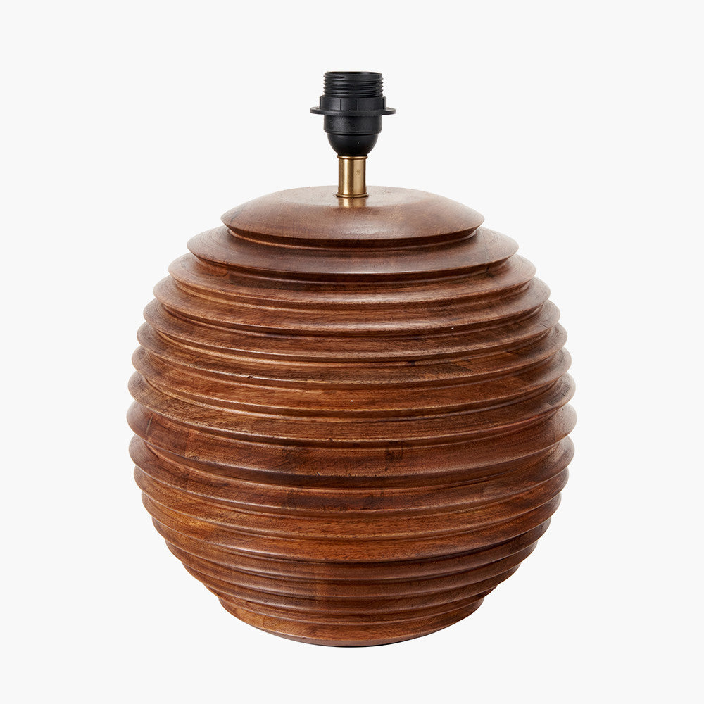 Pembury Brown Wash Large Turned Wood Table Lamp Base with Lars 40cm Black Ikat Patterned Cylinder Lampshade