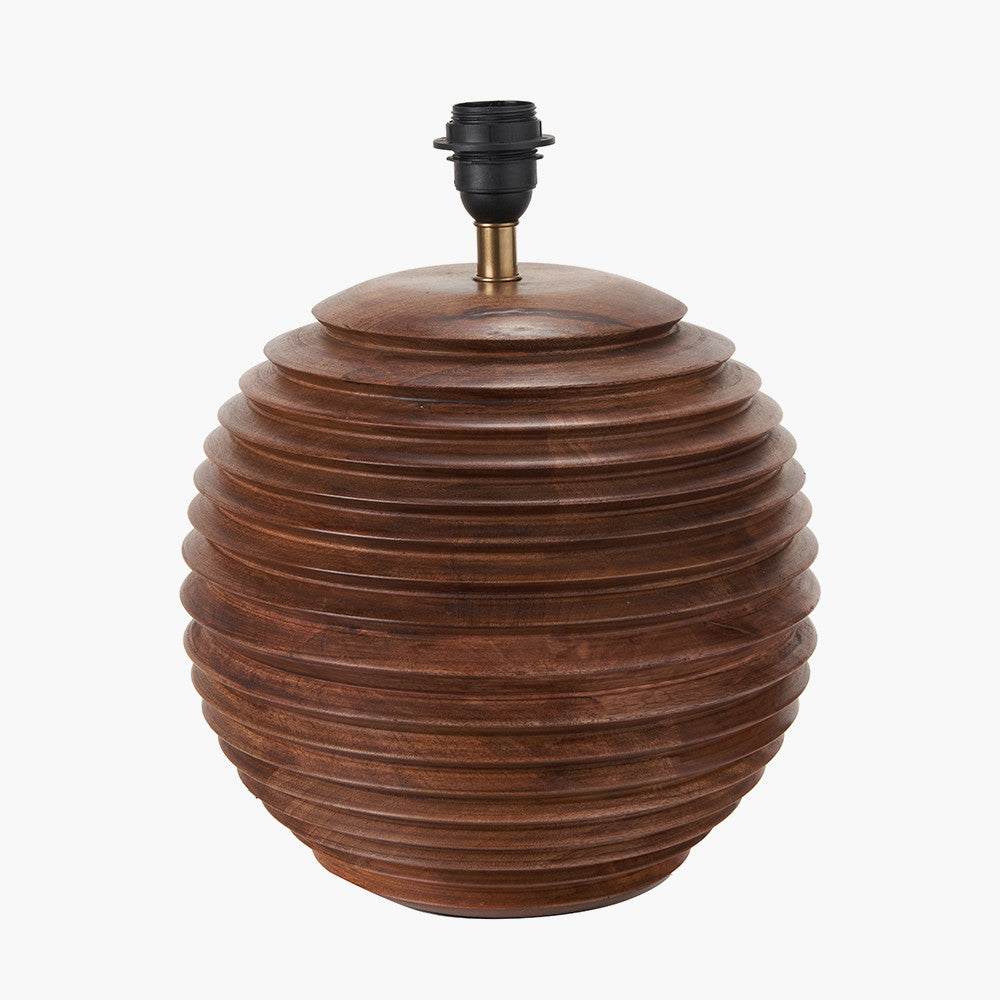 Pembury Brown Wash Large Turned Wood Table Lamp Base with Lars 40cm Cinnamon Ikat Patterned Cylinder Lampshade