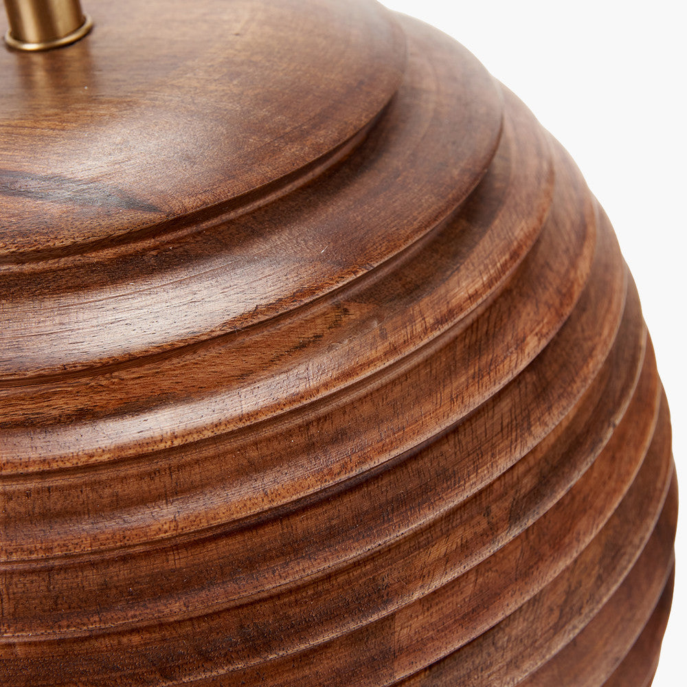 Pembury Brown Wash Large Turned Wood Table Lamp Base with Lars 40cm Cinnamon Ikat Patterned Cylinder Lampshade