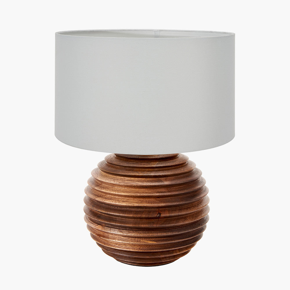 Pembury Brown Wash Turned Wood Table Lamp Base with Harry 30cm Ivory Cotton Mix Cylinder Lampshade