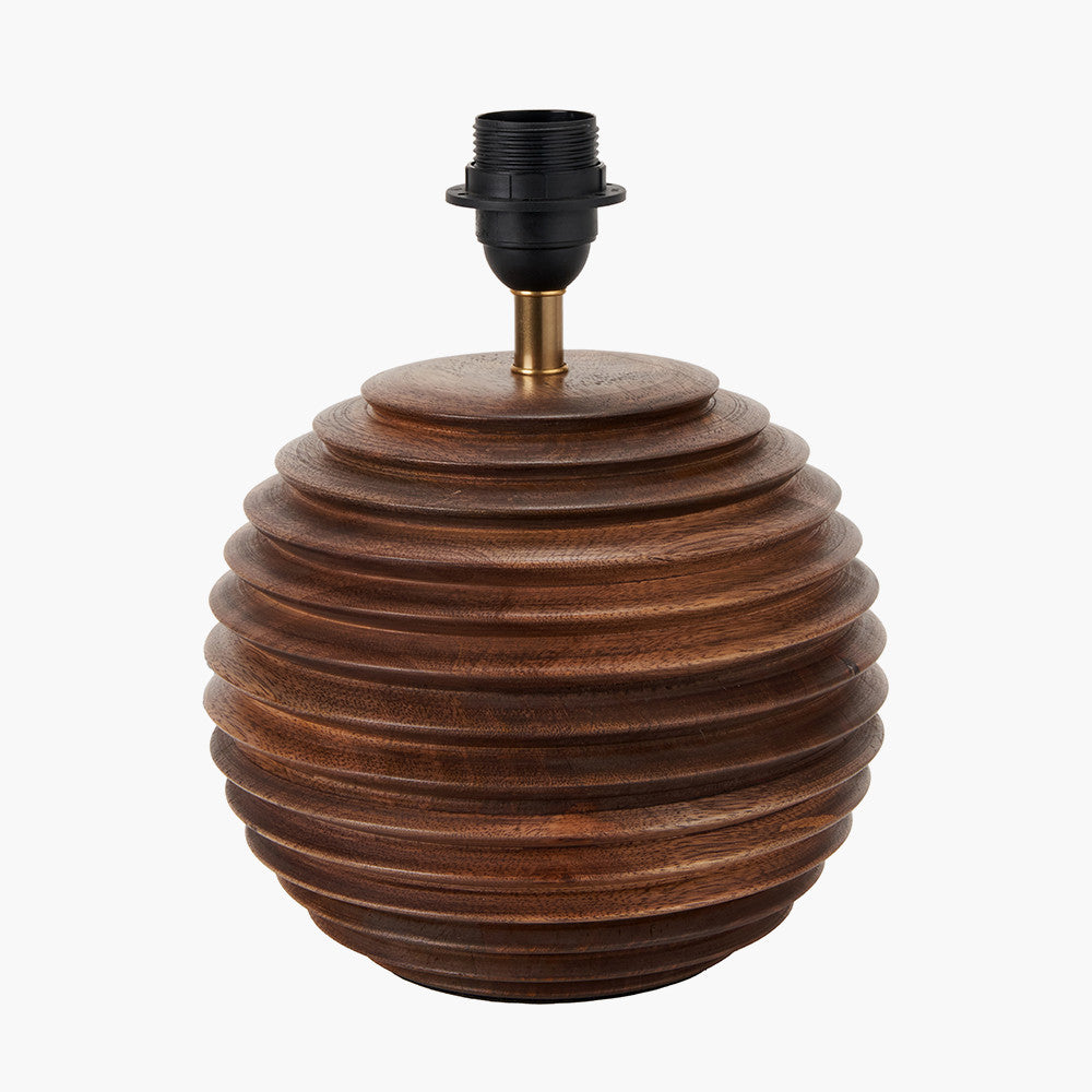 Pembury Brown Wash Turned Wood Table Lamp Base with Lars 30cm Cinnamon Ikat Patterned Cylinder Lampshade