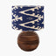 Pembury Brown Wash Turned Wood Table Lamp Base with Lars 30cm Ocean Blue Ikat Patterned Cylinder Lampshade
