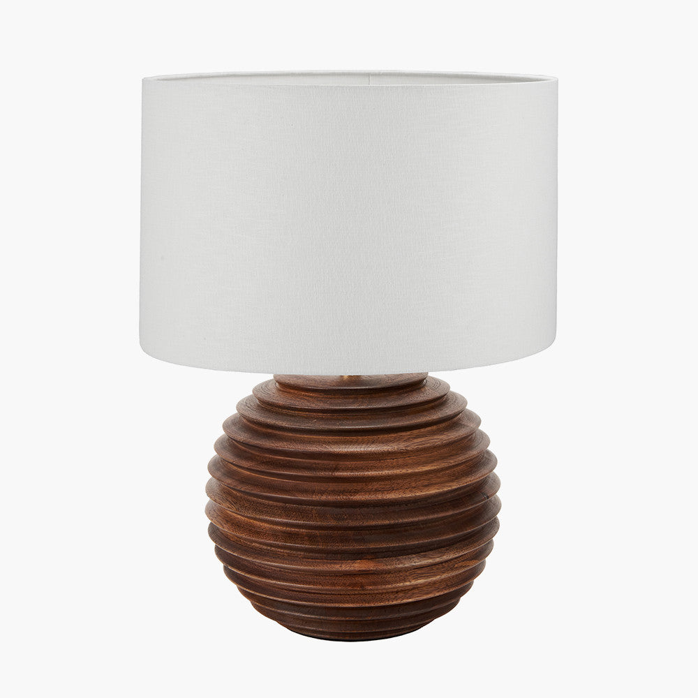 Pembury Brown Wash Turned Wood Table Lamp Base with Lino 30cm White Self Lined Linen Cylinder Lampshade