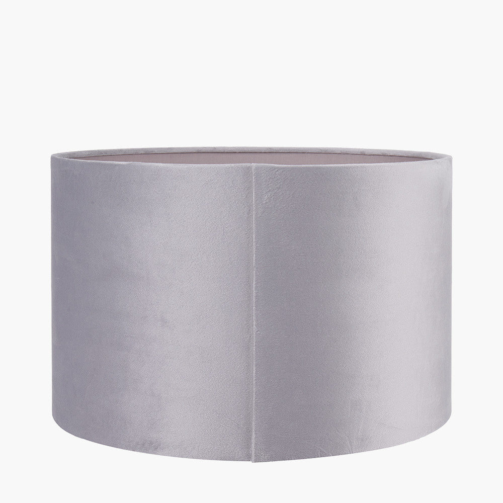 Canterbury Antique Brass Metal Table Lamp Base with Rene 35cm Light Grey Velvet Cylinder Lampshade