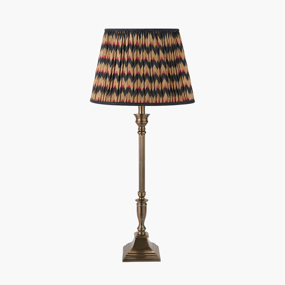 Canterbury Antique Brass Metal Table Lamp Base with Athira 40cm Multi Chevron Design Mushroom Pleat Tapered Lamp Shade