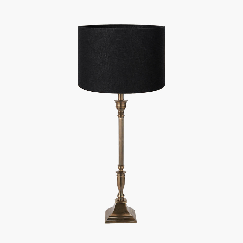 Canterbury Antique Brass Metal Table Lamp Base with Lino 40cm Black Self Lined Linen Cylinder Lampshade