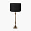 Canterbury Antique Brass Metal Table Lamp Base with Lino 40cm Black Self Lined Linen Cylinder Lampshade