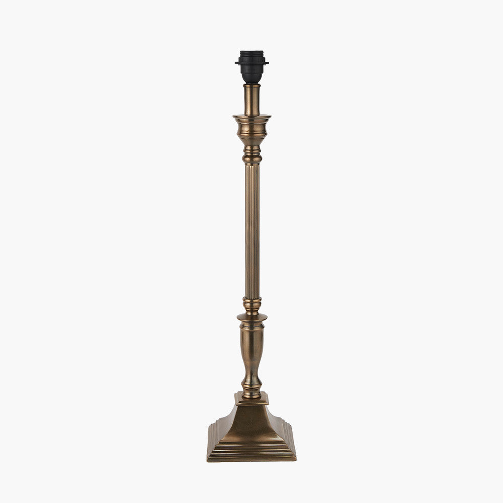 Canterbury Antique Brass Metal Table Lamp Base with Lino 40cm Black Self Lined Linen Cylinder Lampshade