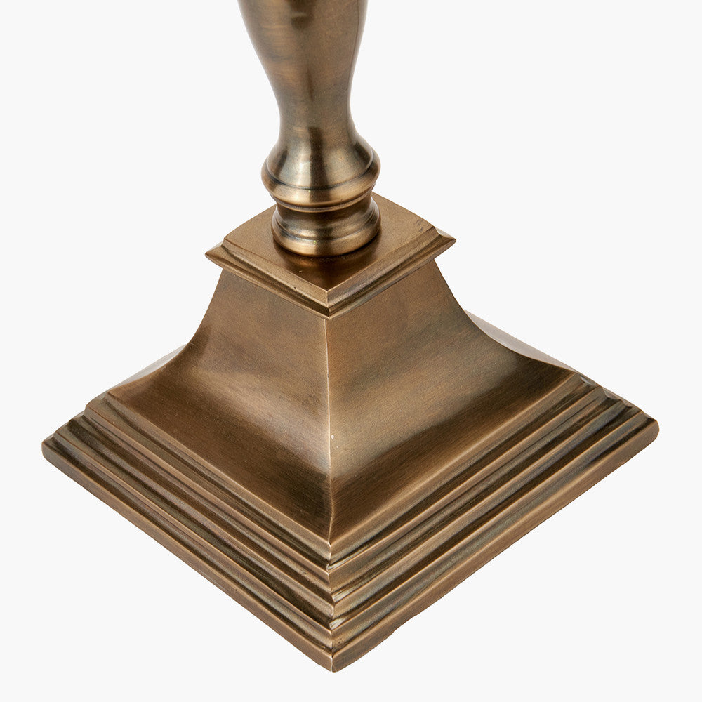 Canterbury Antique Brass Metal Table Lamp Base with Lino 40cm Black Self Lined Linen Cylinder Lampshade