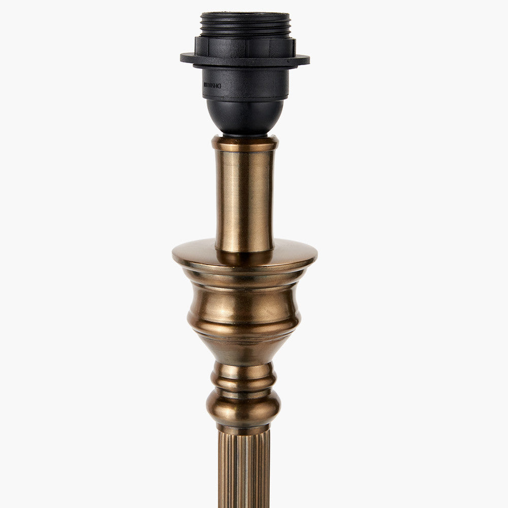 Canterbury Antique Brass Metal Table Lamp Base with Lino 40cm Cream Self Lined Linen Cylinder Lampshade