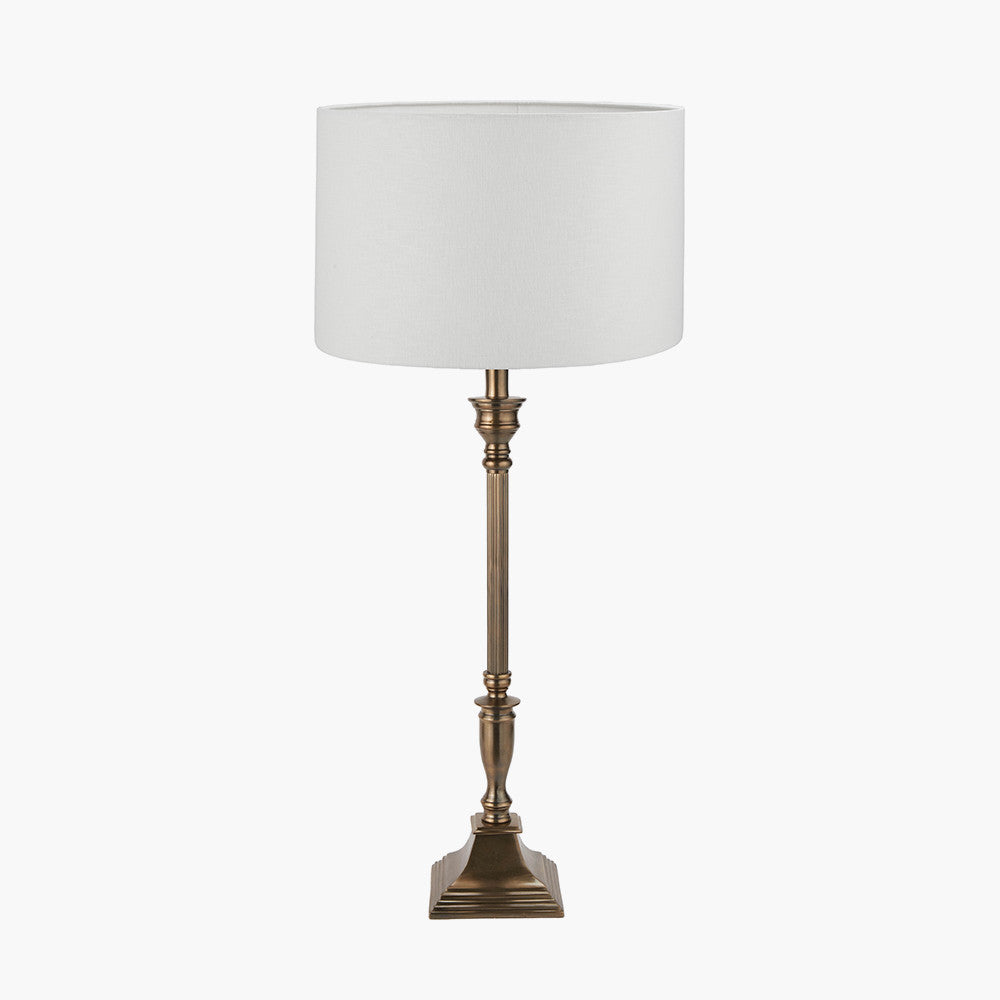Canterbury Antique Brass Metal Table Lamp Base with Lino 40cm White Self Lined Linen Cylinder Lampshade
