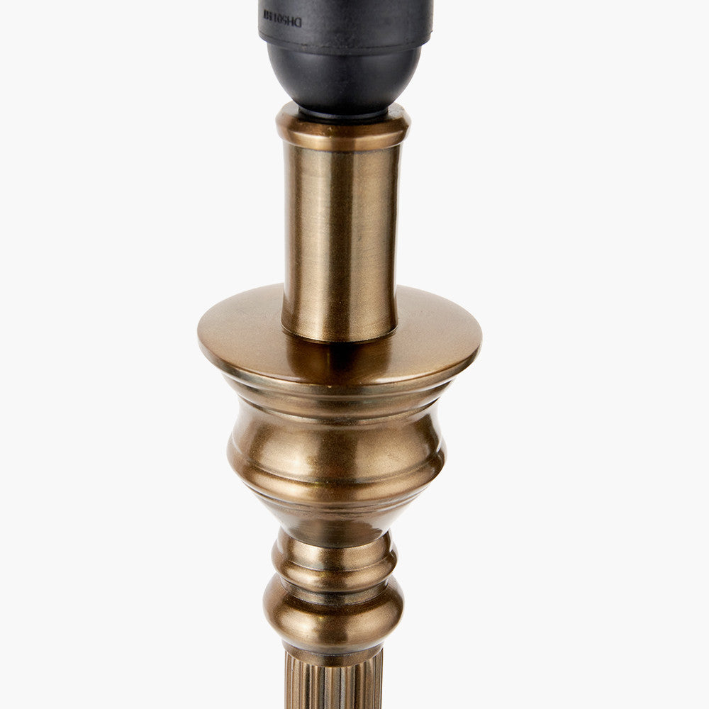Canterbury Antique Brass Metal Table Lamp Base with Lino 40cm White Self Lined Linen Cylinder Lampshade