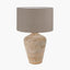 Taika White Wash Textured Wood Table Lamp Base with Edward 40cm Natural Linen Cylinder Lampshade