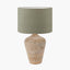 Taika White Wash Textured Wood Table Lamp Base with Edward 40cm Pistachio Green Linen Cylinder Lampshade