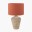 Taika White Wash Textured Wood Table Lamp Base with Lino 40cm Cinnamon Self Lined Linen Cylinder Lampshade