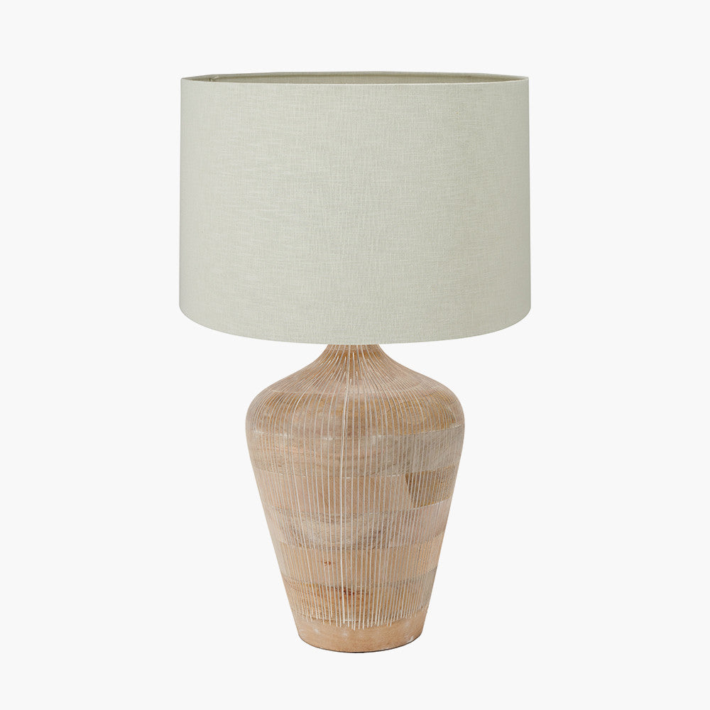 Taika White Wash Textured Wood Table Lamp Base with Lino 40cm Cream Self Lined Linen Cylinder Lampshade