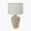 Taika White Wash Textured Wood Table Lamp Base with Lino 40cm Cream Self Lined Linen Cylinder Lampshade