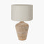 Taika White Wash Textured Wood Table Lamp Base with Lino 40cm Grey Self Lined Linen Cylinder Lampshade