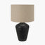 Taika Antique Black Textured Wood Table Lamp Base with Edward 40cm Natural Linen Cylinder Lampshade