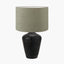 Taika Antique Black Textured Wood Table Lamp Base with Edward 40cm Pistachio Green Linen Cylinder Lampshade