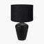Taika Antique Black Textured Wood Table Lamp Base with Lino 40cm Black Self Lined Linen Cylinder Lampshade