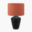 Taika Antique Black Textured Wood Table Lamp Base with Lino 40cm Cinnamon Self Lined Linen Cylinder Lampshade
