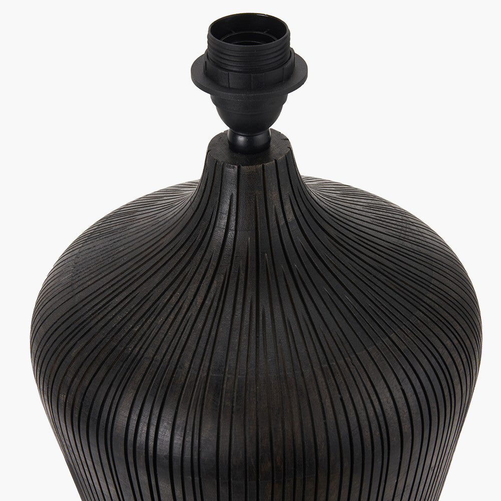 Taika Antique Black Textured Wood Table Lamp Base with Lino 40cm Cream Self Lined Linen Cylinder Lampshade