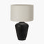 Taika Antique Black Textured Wood Table Lamp Base with Lino 40cm Grey Self Lined Linen Cylinder Lampshade