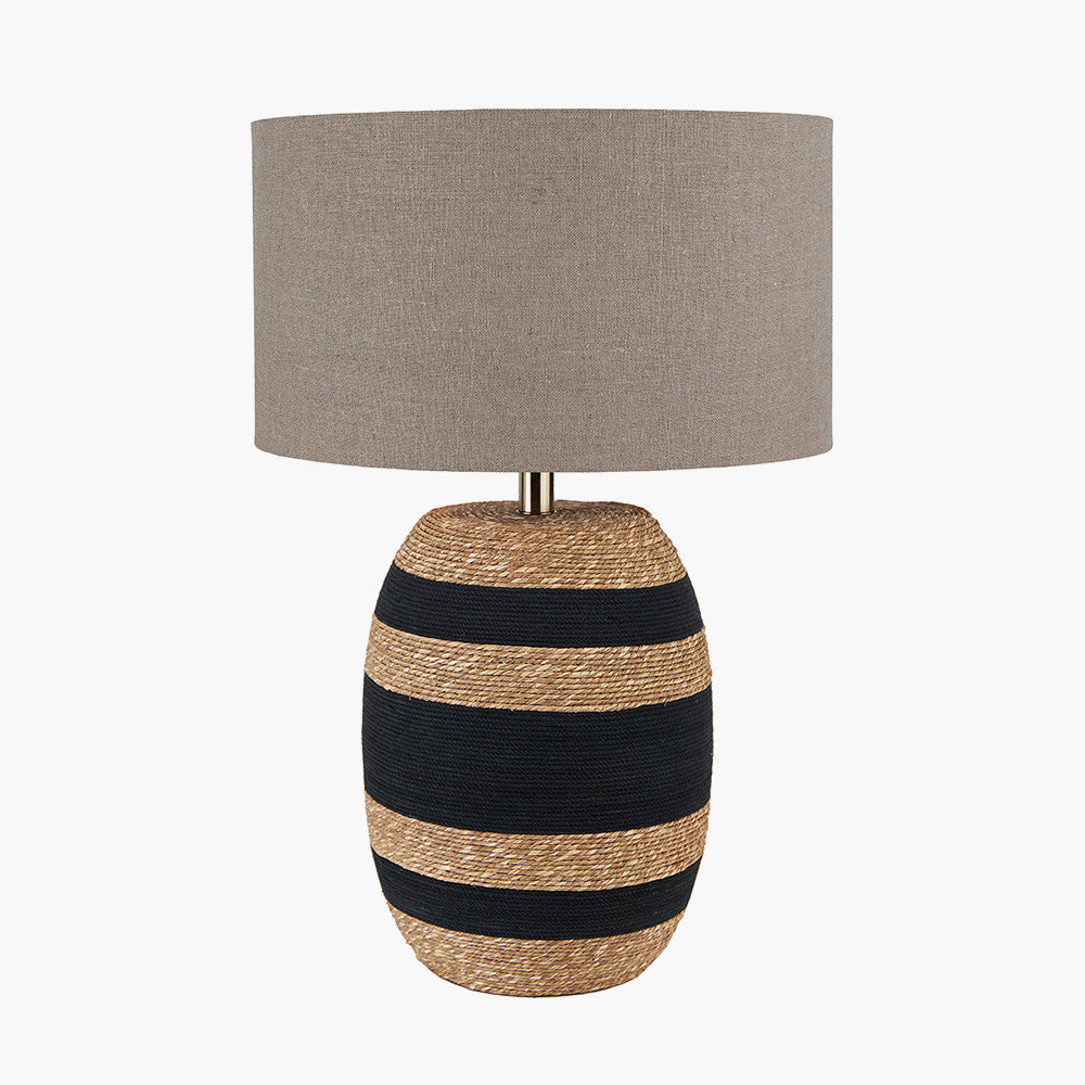 Kalutara Black and Natural Sea Grass Tall Table Lamp Base with Edward 40cm Natural Linen Cylinder Lampshade