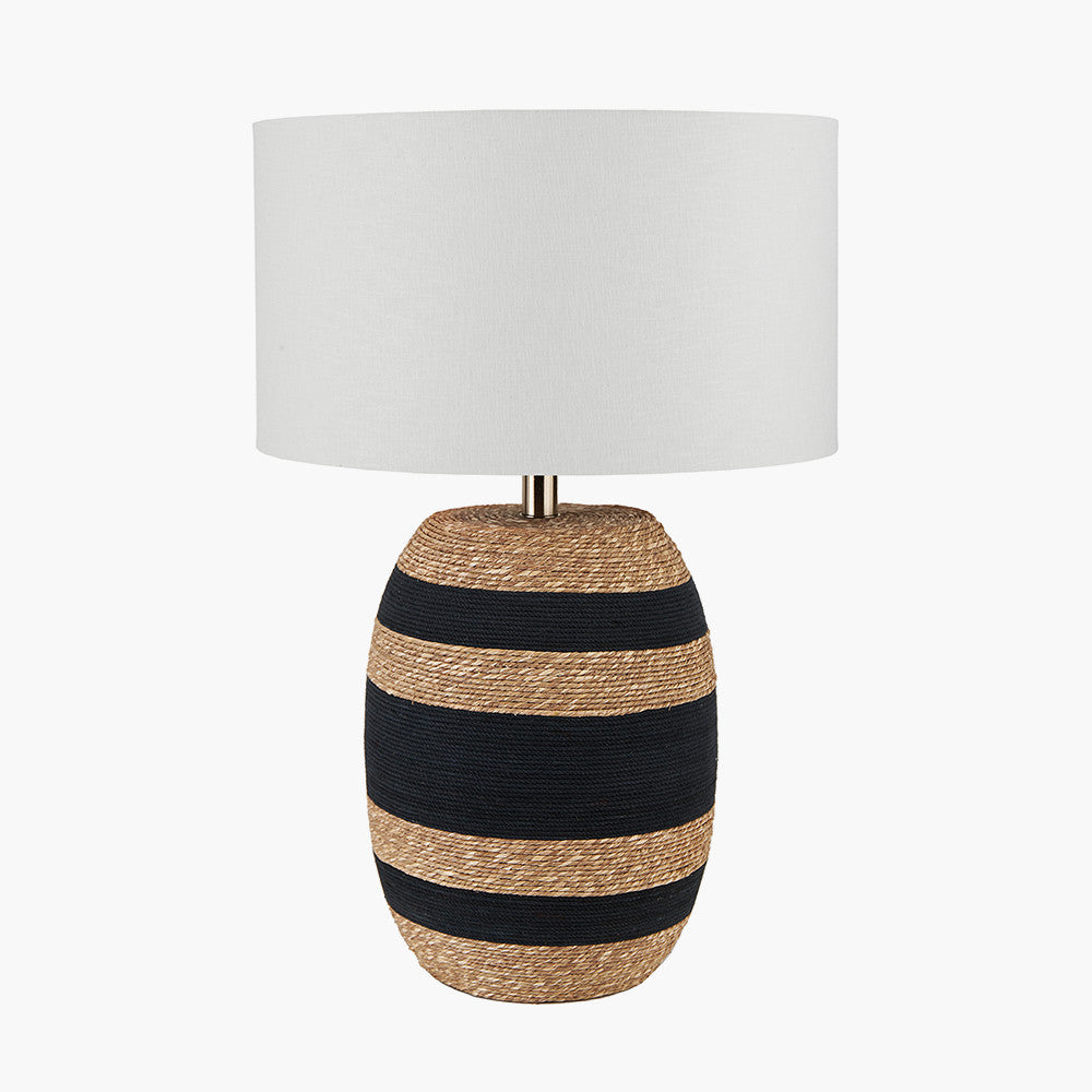 Kalutara Black and Natural Sea Grass Tall Table Lamp Base with Lino 40cm White Self Lined Linen Cylinder Lampshade