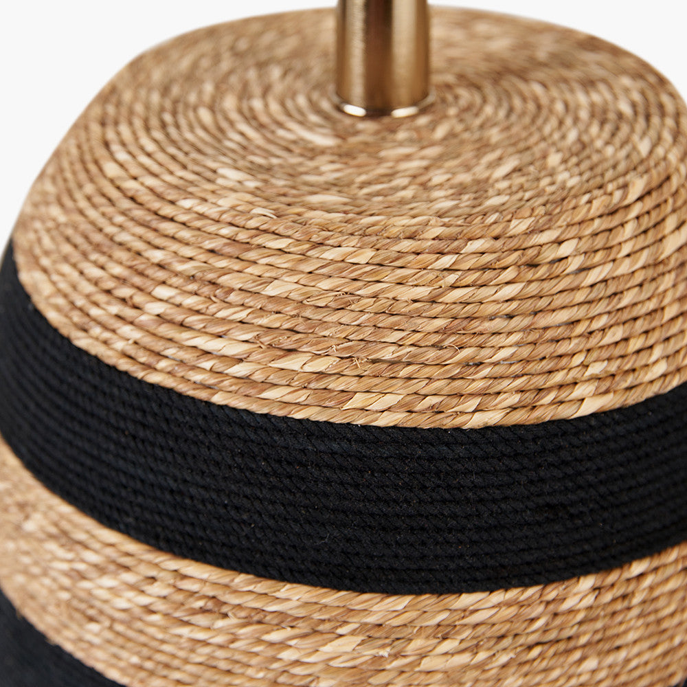 Kalutara Black and Natural Sea Grass Tall Table Lamp Base with Lino 40cm White Self Lined Linen Cylinder Lampshade