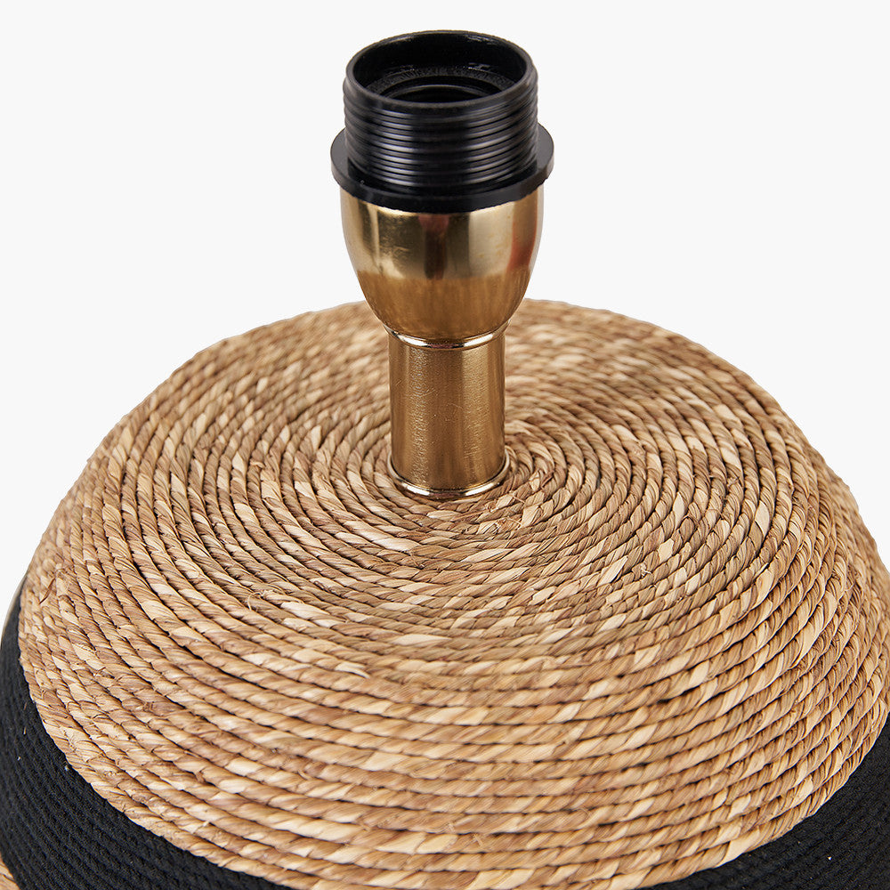Kalutara Black and Natural Sea Grass Tall Table Lamp Base with Lino 40cm White Self Lined Linen Cylinder Lampshade